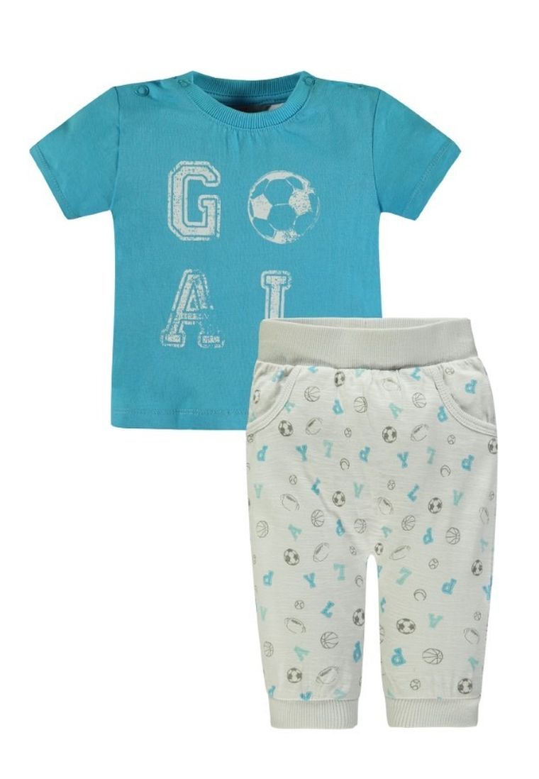 Komplet chłopięcy, T-shirt, Spodnie dresowe, turkusowo-szary, Kanz
