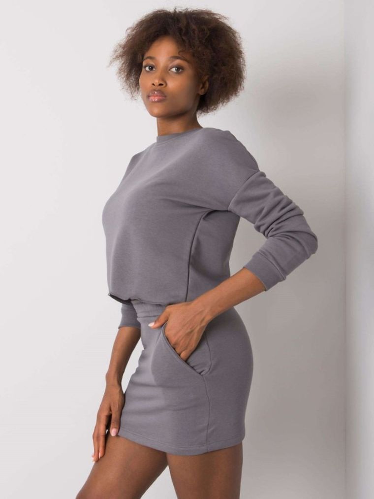 Komplet damski, Bluza, Spódnica, szary, Rue Paris