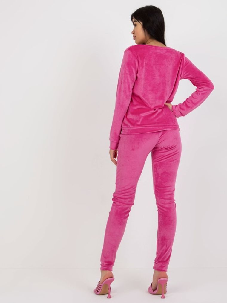 Komplet damski, Bluza, Spodnie, welurowy, różowy, Rue Paris