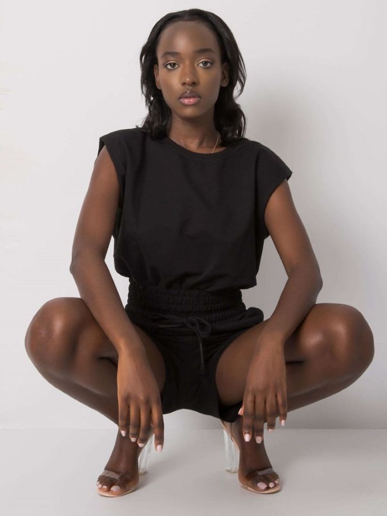 Komplet damski, Bluza, Szorty, czarny, Rue Paris