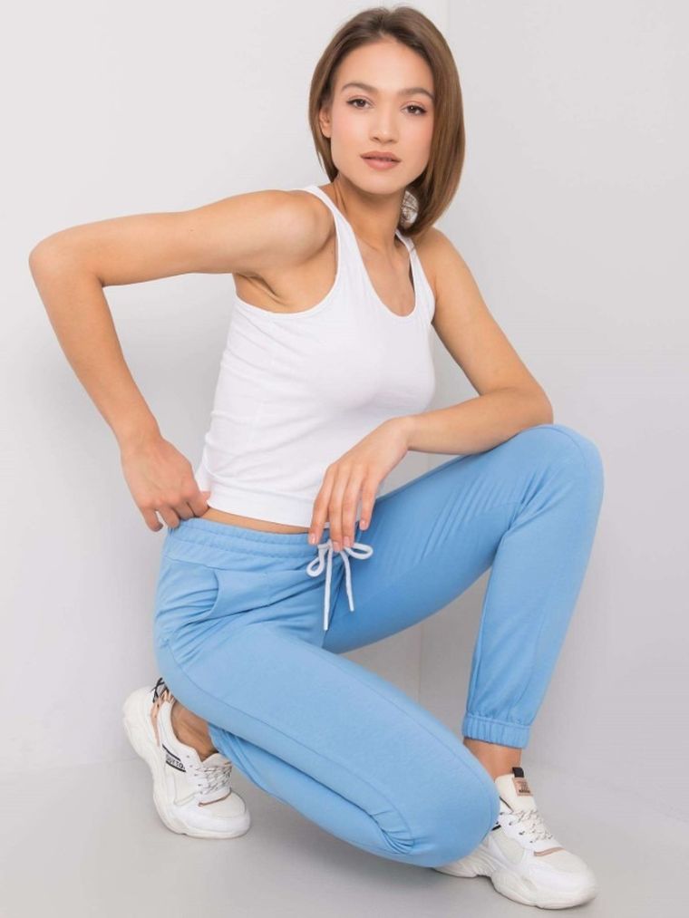 Komplet damski, Bluza, Top, Spodnie, niebieski, Rue Paris