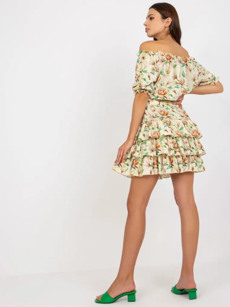 Komplet damski, Bluzka z krótkim rękawem, Spódnica, żółty, Lakerta