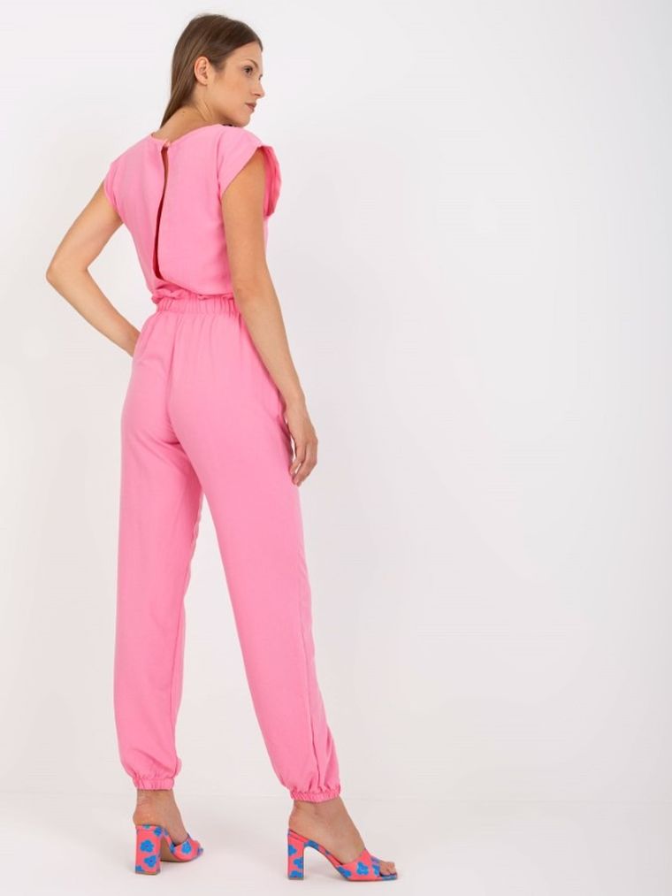 Komplet damski, Bluzka z krótkim rękawem, Spodnie, różowy, Rue Paris