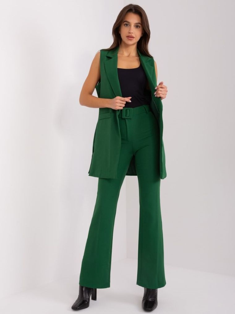 Komplet damski, Kamizelka, Spodnie materiałowe, zielony, Italy Moda
