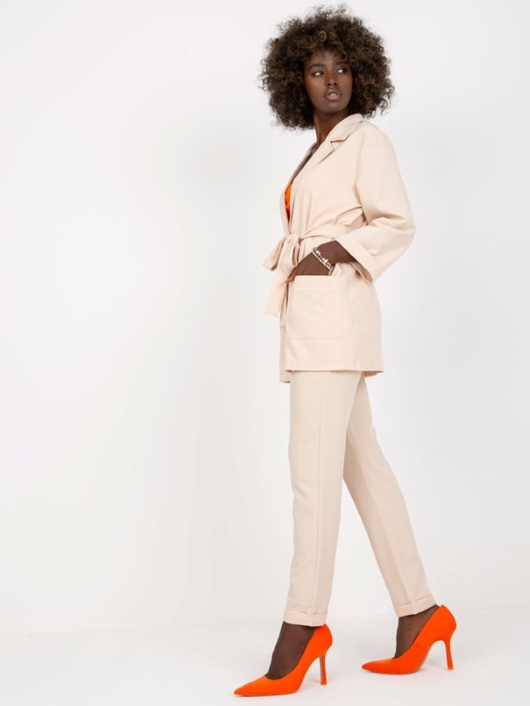 Komplet damski, Marynarka, Spodnie materiałowe, beżowy, Lakerta