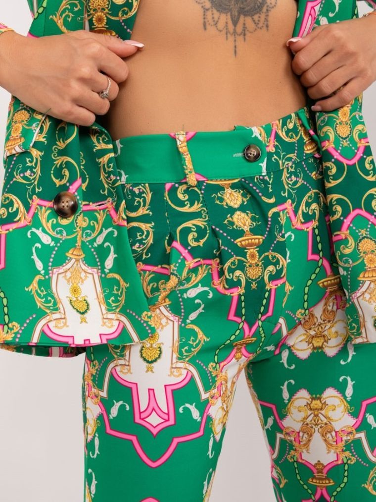 Komplet damski, Marynarka, Spodnie materiałowe, zielony, Italy Moda