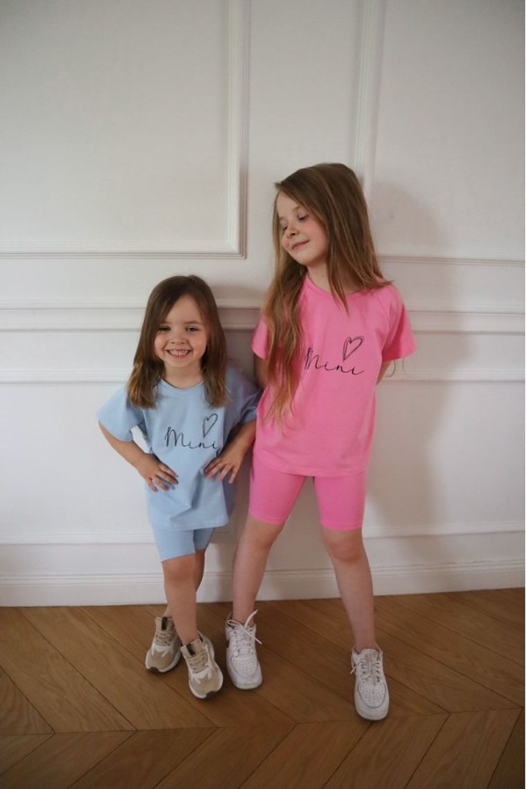 Komplet damski, T-shirt, Legginsy kolarki, niebieski, Pretilo Mini