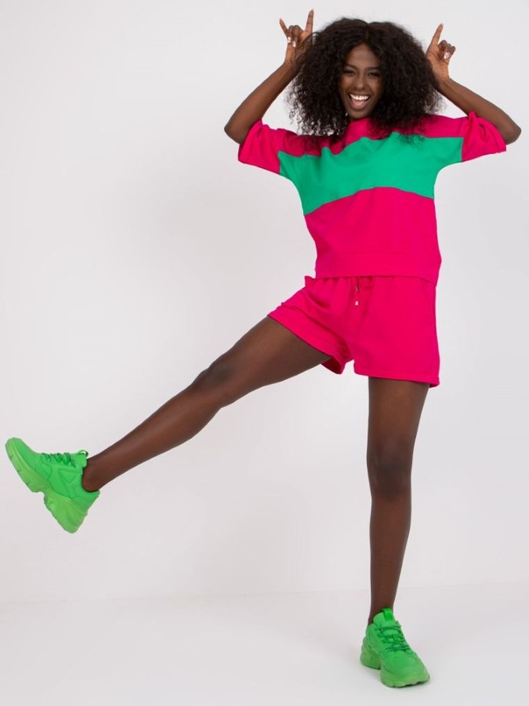 Komplet damski, T-shirt, Szorty, różowy, Rue Paris