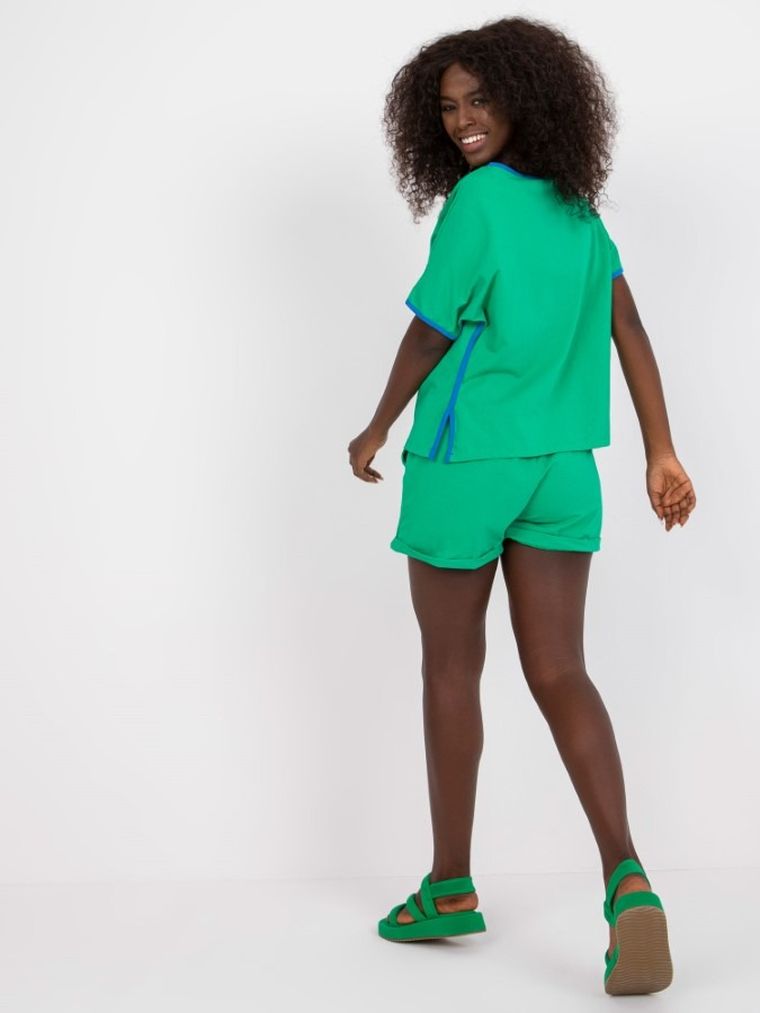 Komplet damski, T-shirt, Szorty, zielony, Rue Paris