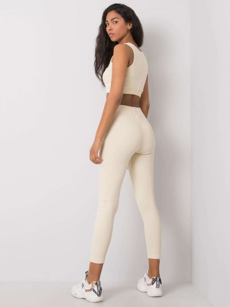 Komplet damski, Top, Legginsy, beżowy, Rue Paris
