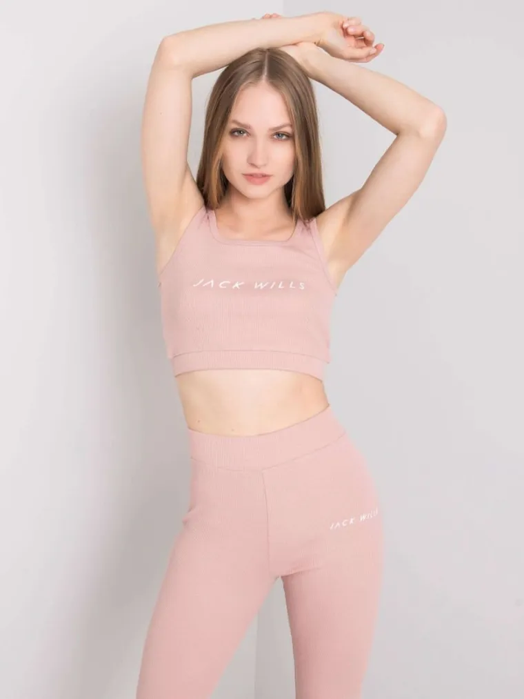 Komplet damski, Top, Legginsy, różowy, Rue Paris