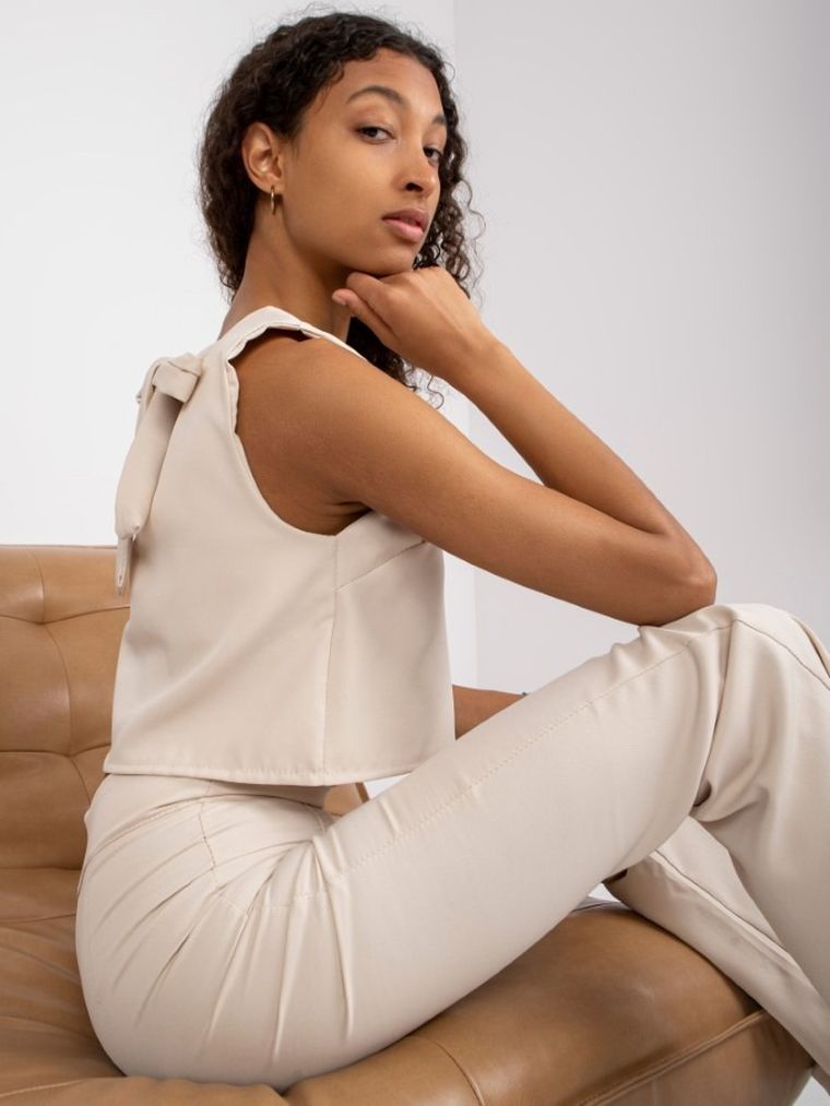 Komplet damski, Top, Spodnie, beżowy, Italy Moda