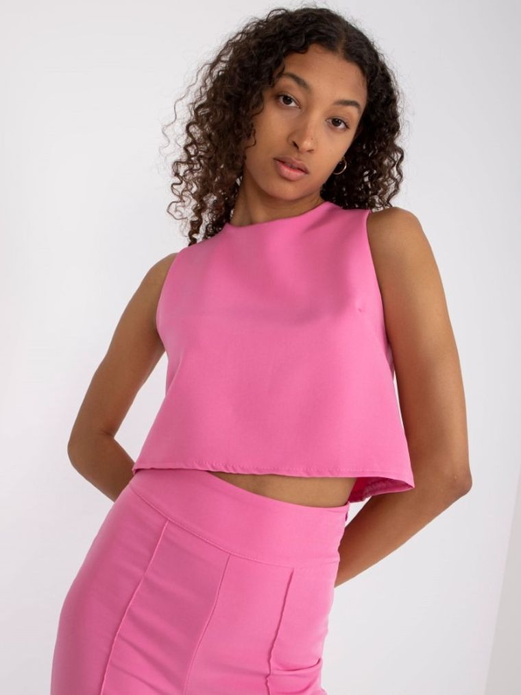 Komplet damski, Top, Spodnie, różowy, Italy Moda