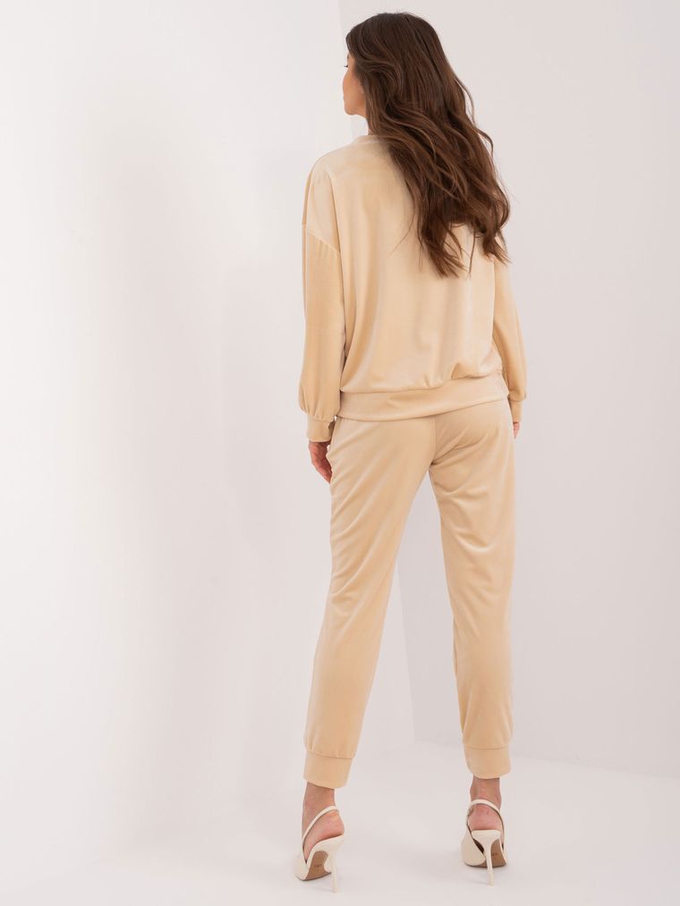 Komplet damski, welurowy, beżowy, Italy Moda