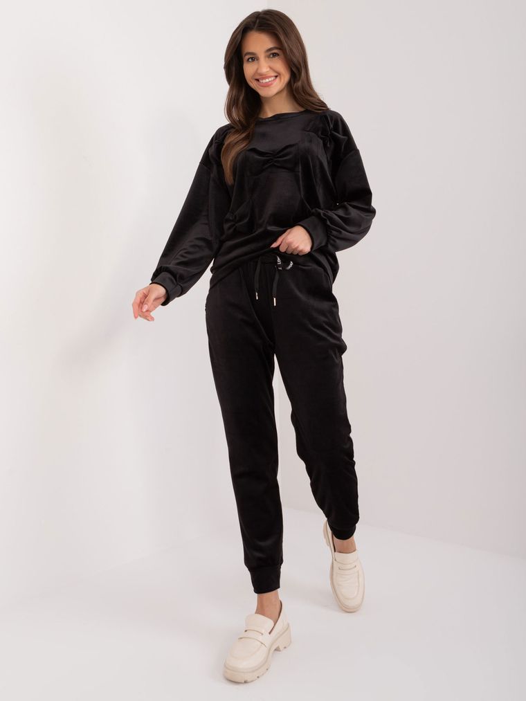 Komplet damski, welurowy, czarny, Italy Moda