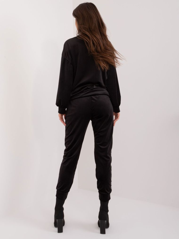 Komplet damski, welurowy, czarny, Italy Moda