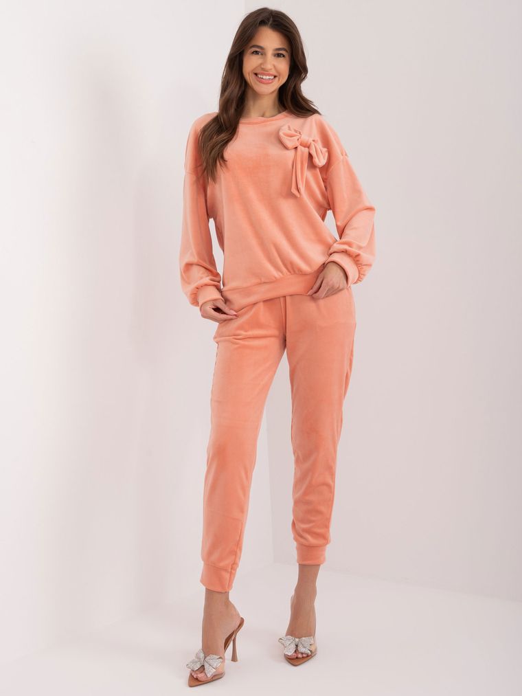 Komplet damski, welurowy, pomarańczowy, Italy Moda