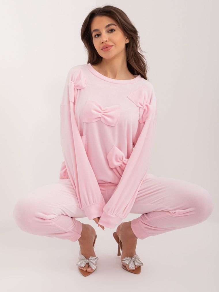 Komplet damski, welurowy, różowy, Italy Moda