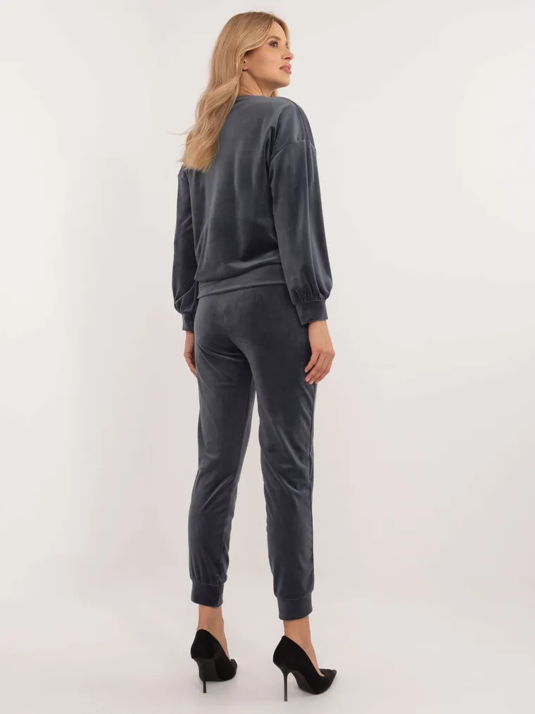 Komplet damski, welurowy, szary, Italy Moda