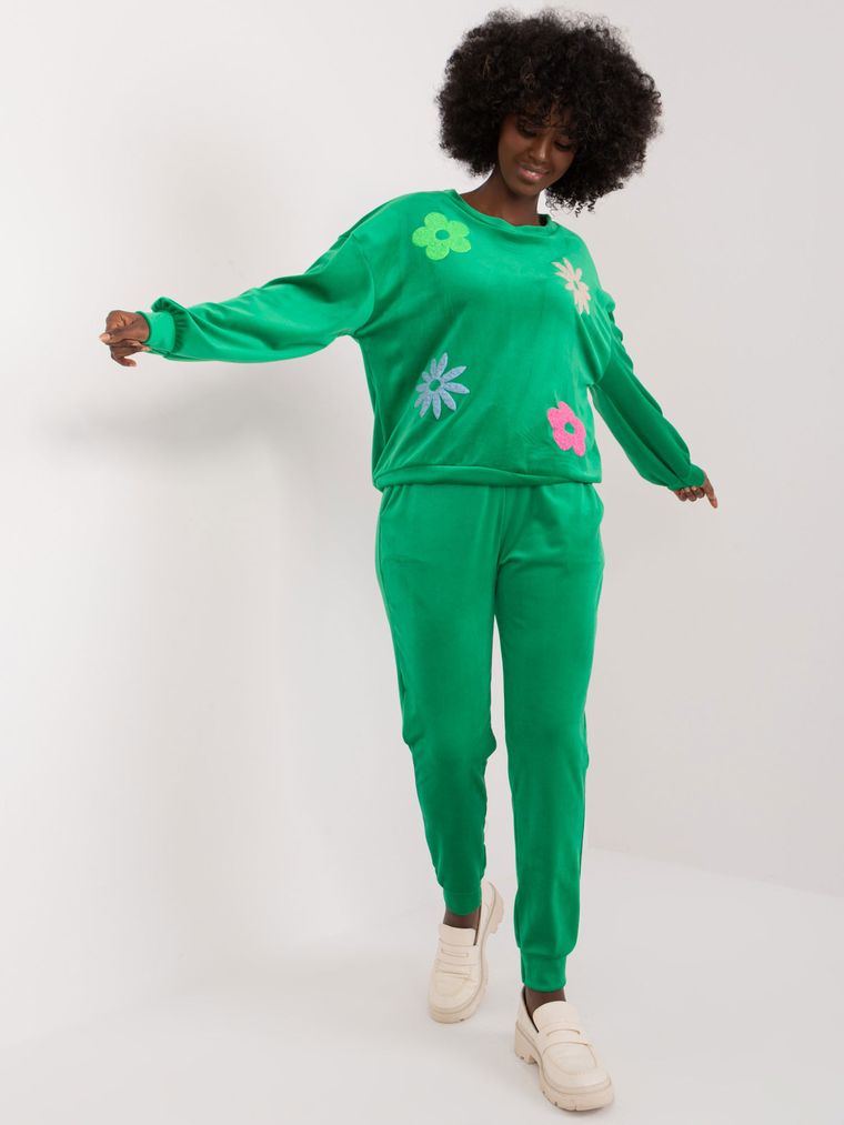 Komplet damski, welurowy, zielony, Italy Moda