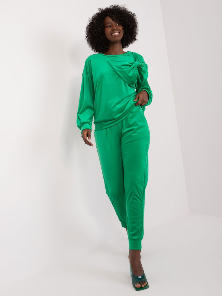 Komplet damski, welurowy, zielony, Italy Moda