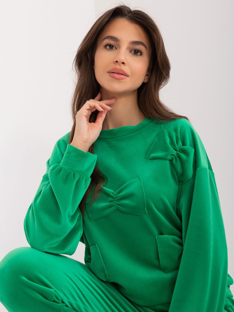 Komplet damski, welurowy, zielony, Italy Moda