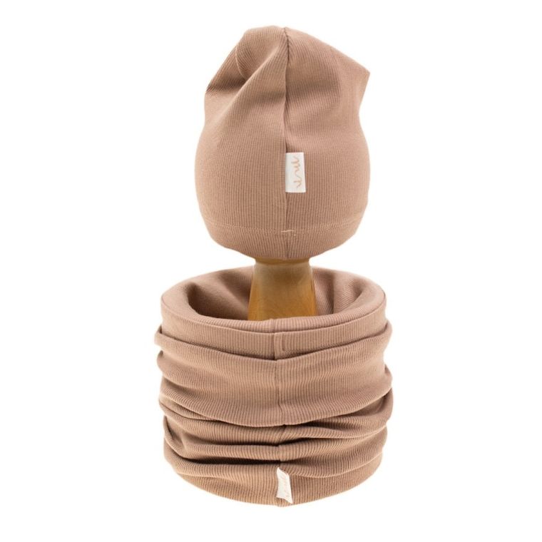 Komplet dziecięcy, Czapka, Komin, jasnobrązowy, Nicol