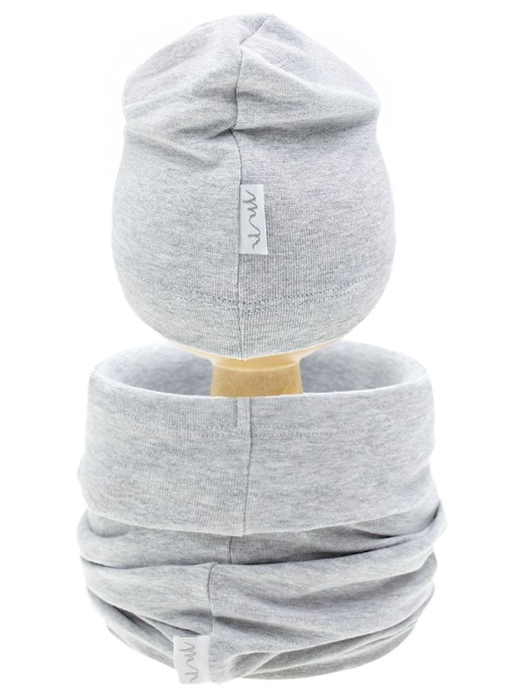 Komplet dziecięcy, Czapka, Komin, szary melanż, Nicol