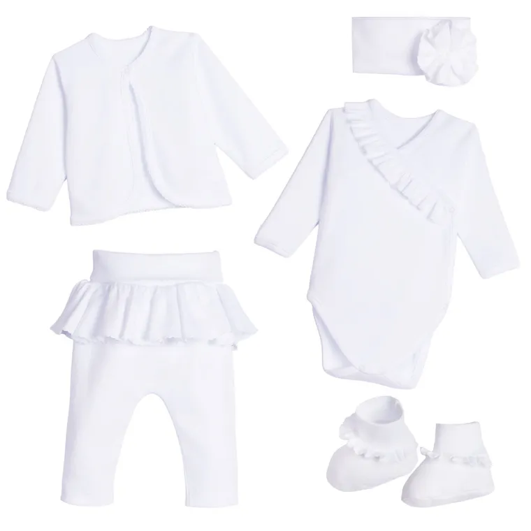 Komplet dziewczęcy 5-częściowy, biały, Nicol