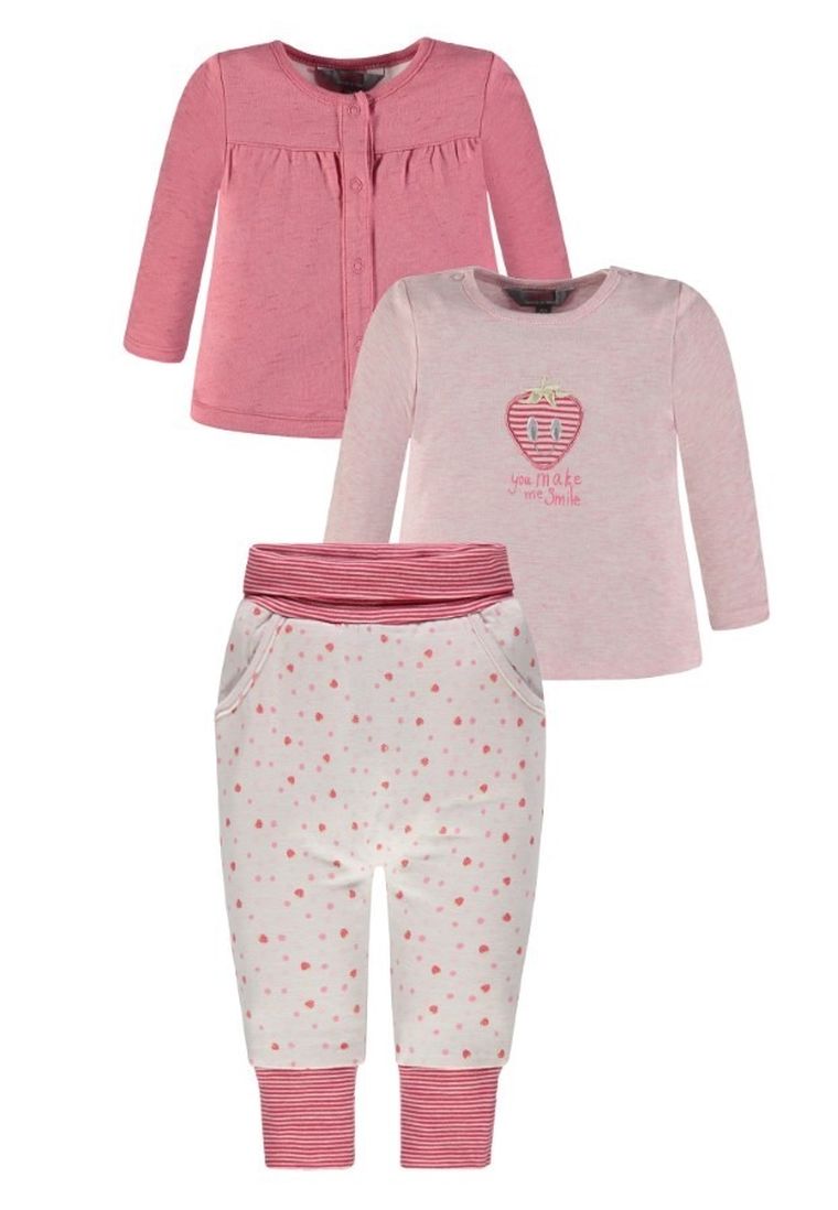 Komplet dziewczęcy, Bluza rozpinana, Bluzka z długim rękawem, Spodnie dresowe, różowy, Kanz