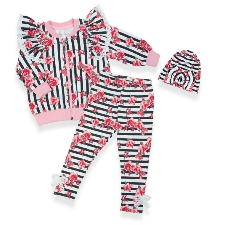 Komplet dziewczęcy, Bluza rozpinana, Legginsy, Czapka, mix, Nicol