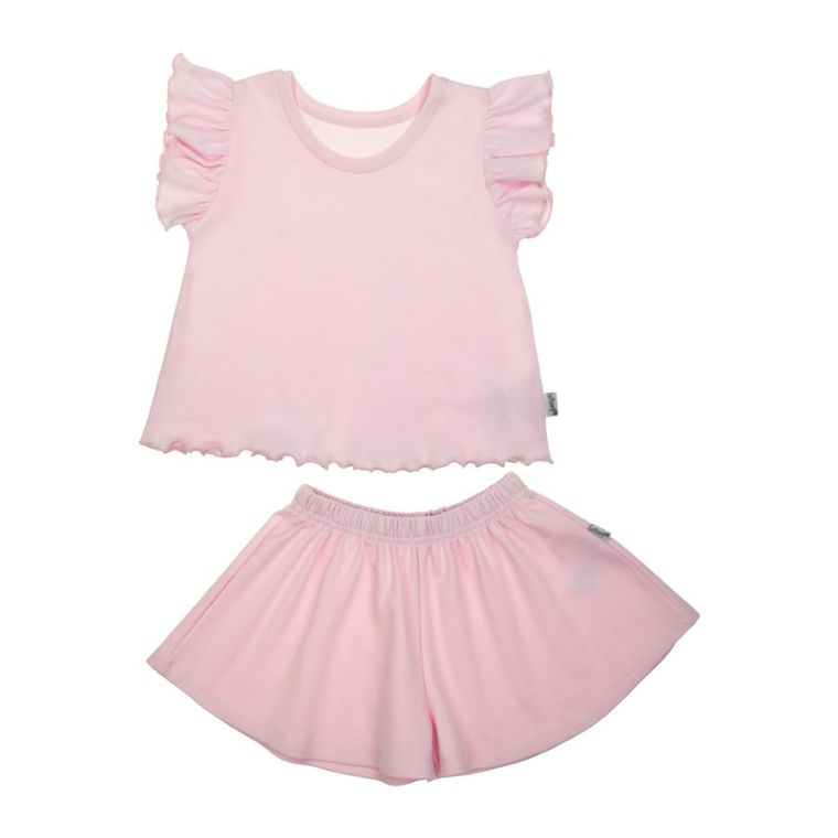 Komplet dziewczęcy, Bluzka z krótkim rękawem, Szorty, różowy, Nicol