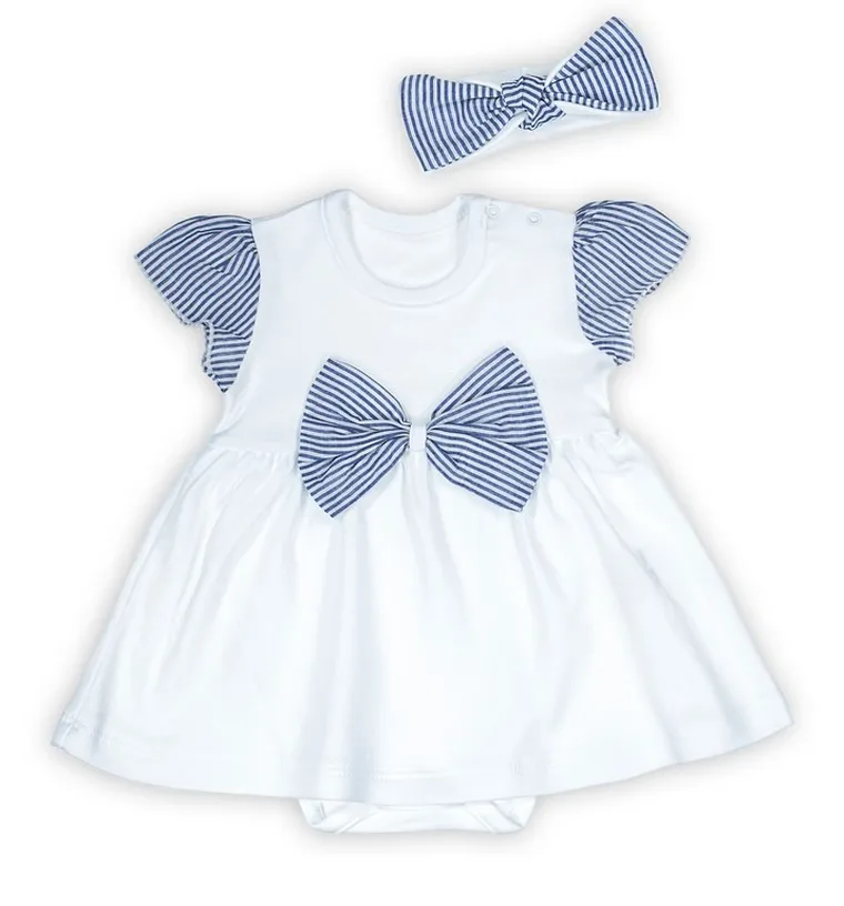 Komplet dziewczęcy, Body sukienka z krótkim rękawem, Opaska, biały, Nicol