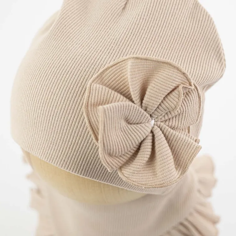 Komplet dziewczęcy, Czapka, Apaszka, beżowy, Nicol