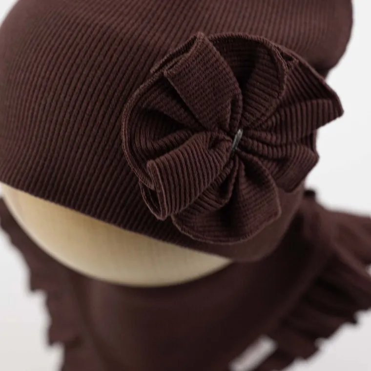 Komplet dziewczęcy, Czapka, Apaszka, brązowy, Nicol