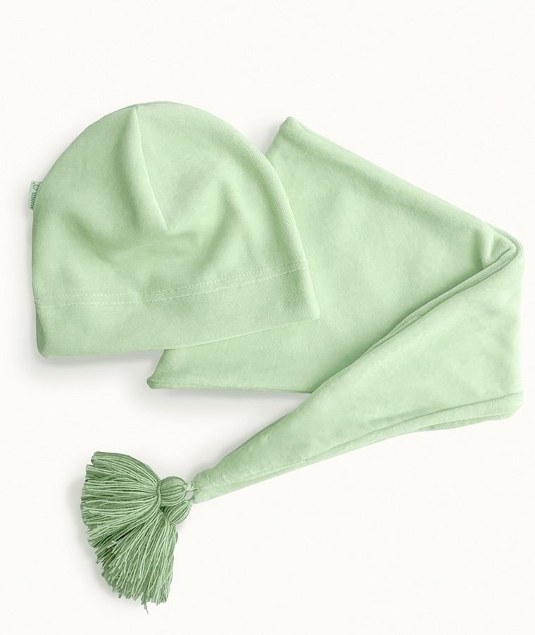 Komplet dziewczęcy, Czapka, Chustka, welurowy, zielony, Iltom