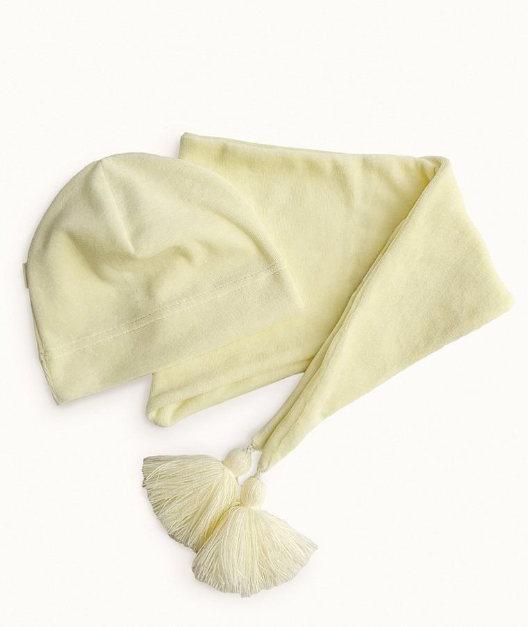 Komplet dziewczęcy, Czapka, Chustka, welurowy, żółty, Iltom