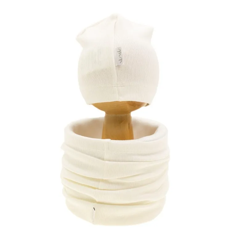 Komplet dziewczęcy, Czapka, Komin, ecru, Nicol