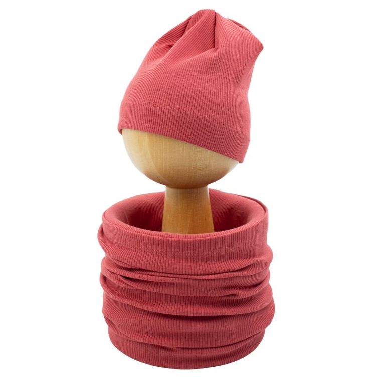 Komplet dziewczęcy, Czapka, Komin, koralowy, Nicol