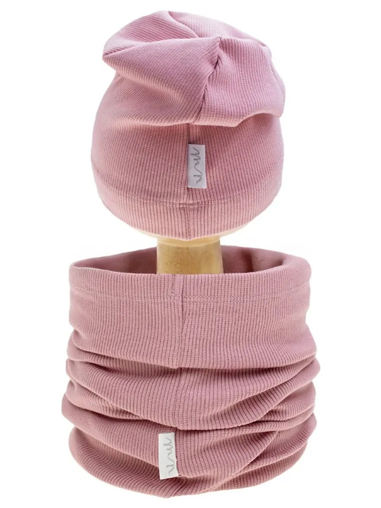 Komplet dziewczęcy, Czapka, Komin, prążkowany, wrzosowy, Nicol