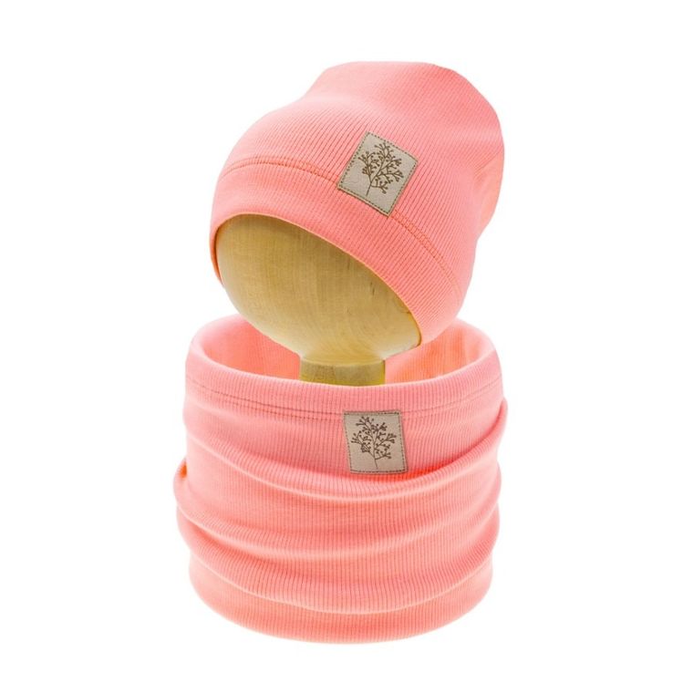 Komplet dziewczęcy, Czapka, Komin, różowy, Nicol