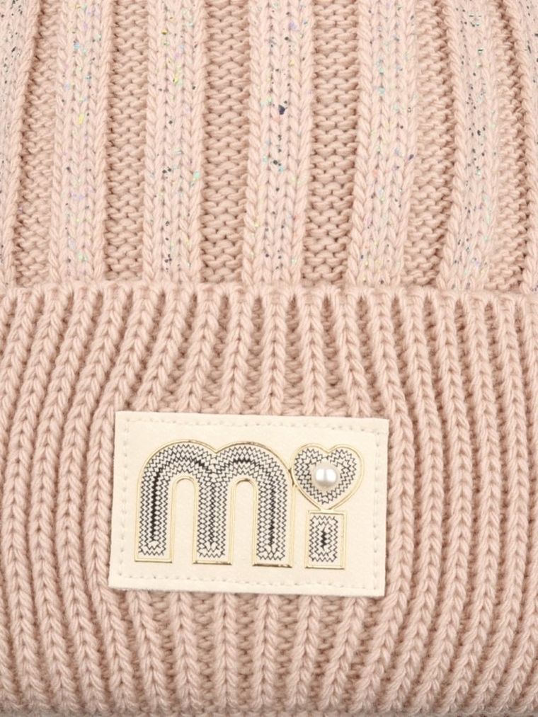 Komplet dziewczęcy, Czapka z pomponem, Komin, beżowy, Ambra