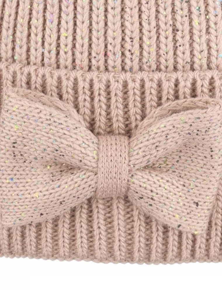 Komplet dziewczęcy, Czapka z pomponem, Komin, beżowy, Ambra