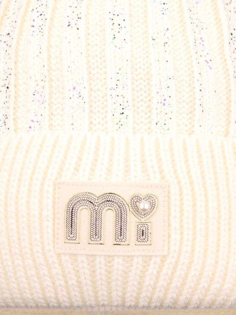 Komplet dziewczęcy, Czapka z pomponem, Komin, ecru, Ambra