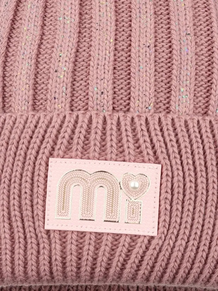 Komplet dziewczęcy, Czapka z pomponem, Komin, różowy, Ambra