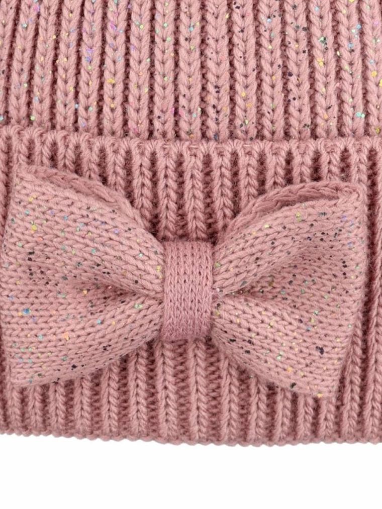 Komplet dziewczęcy, Czapka z pomponem, Komin, różowy, Ambra