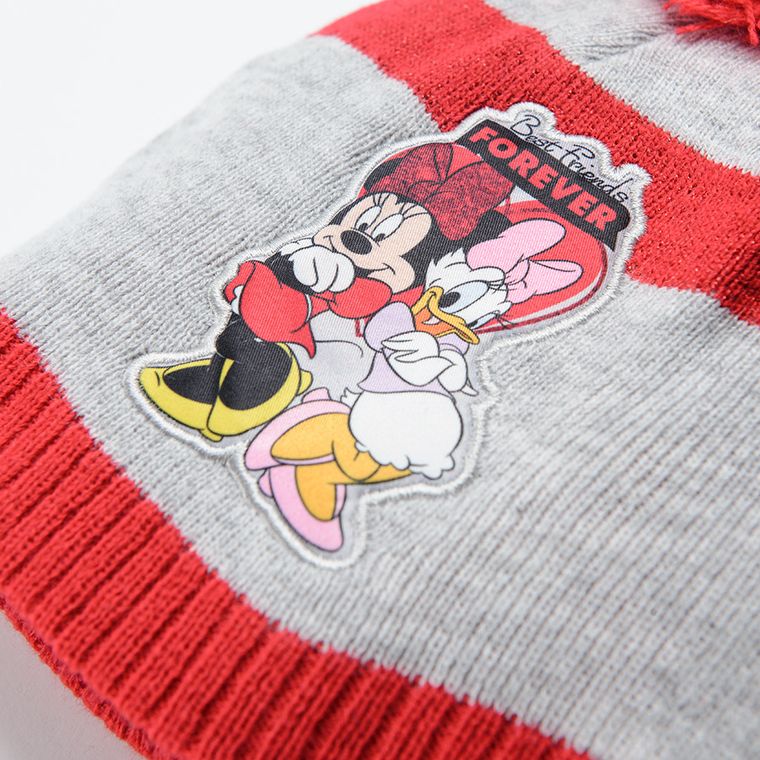 Komplet dziewczęcy, Czapka z pomponem, Komin, szaro-czerwony, Myszka Minnie