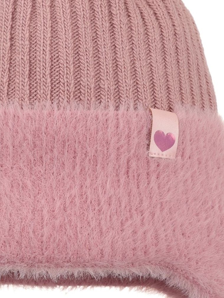 Komplet dziewczęcy, Czapka z pomponem, wiązana, Komin, różowy, Ambra