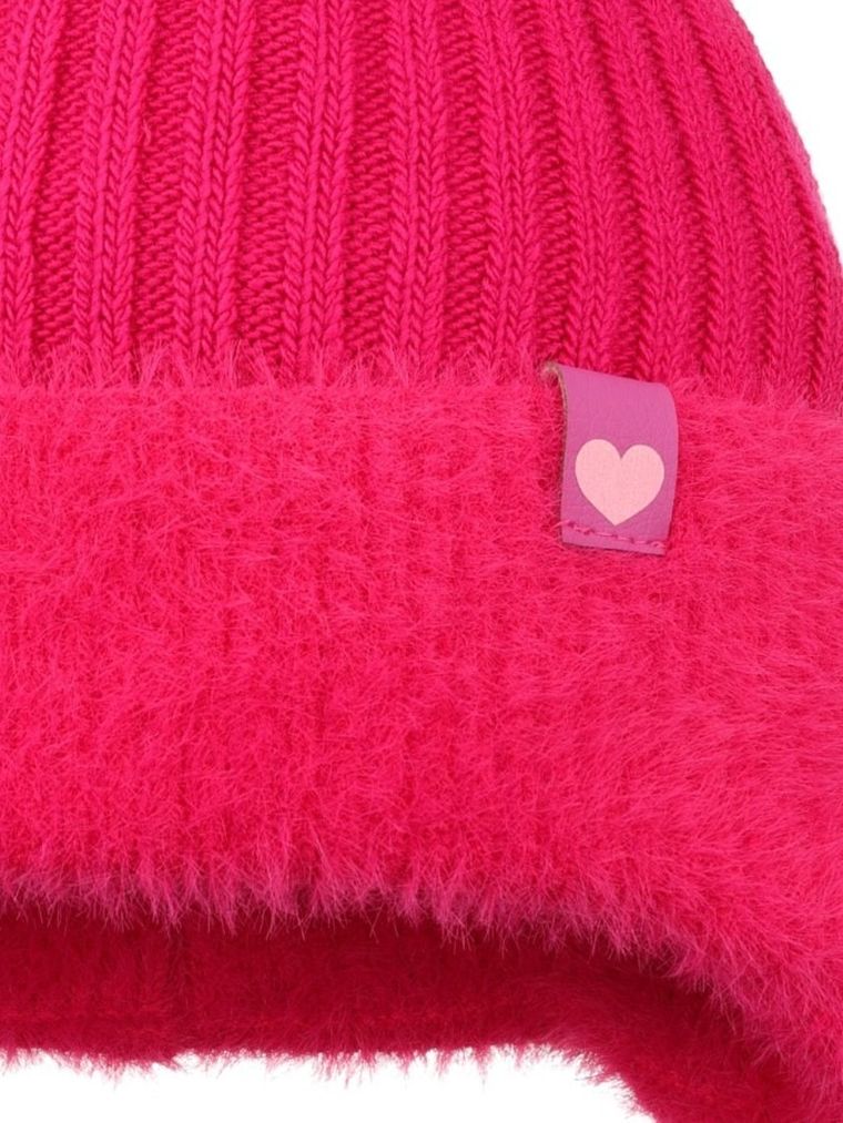 Komplet dziewczęcy, Czapka z pomponem, wiązana, Komin, różowy, Ambra