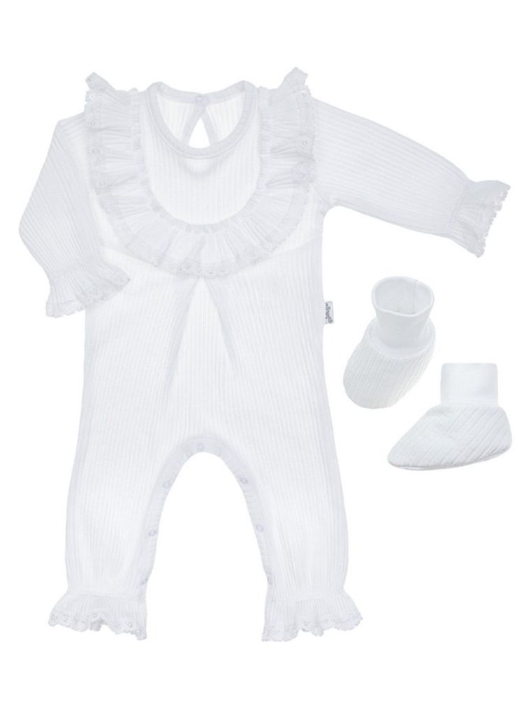 Komplet dziewczęcy, Pajac, Buciki niechodki, biały, Nicol